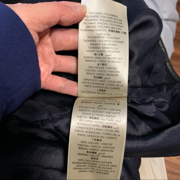 Navy Burberry Brit wool-blend twill bomber jacket, leather trim - Picture 13 of 13